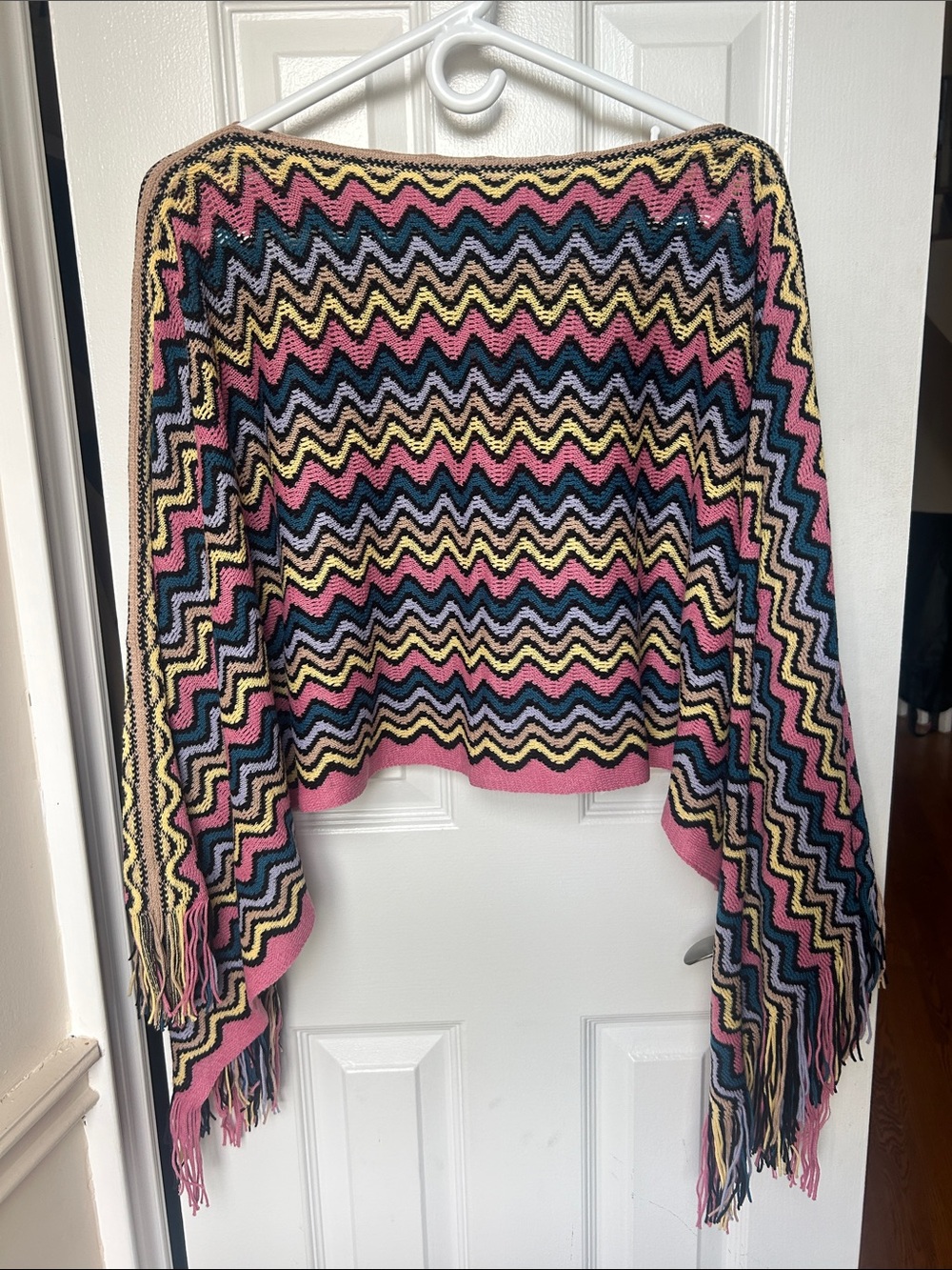 Missoni Wave Stripe Fringe Poncho Pink Multicolour